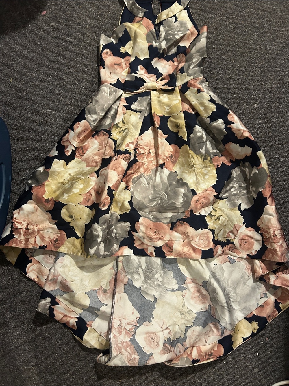 Speechless Kids floral High-Low Halter Dress - Navy with Blush & Cream Floral - Picture 2 of 7